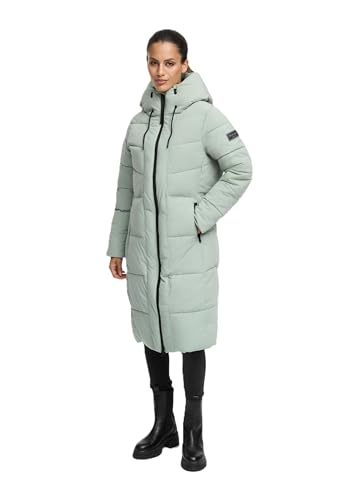 Navahoo Damen Wintermantel (XS-6XL) - gesteppt, mit Kapuze, innen teils mit Fleece - N094 - SmokeyMint Größe M - Gr.M von Navahoo