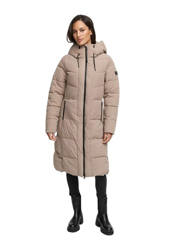 Navahoo Damen Wintermantel (XS-6XL) - gesteppt, mit Kapuze, innen teils mit Fleece - N094 - TaupeGrey Größe M - Gr.M von Navahoo