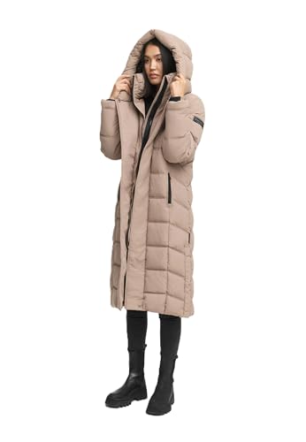 Navahoo Damen Wintermantel (XS-6XL) - gesteppt mit Kapuze und Trageschlaufen - N064 - TaupGrey Größe M - Gr.M von Navahoo