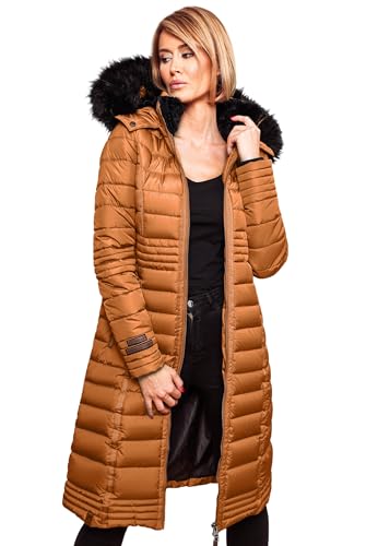 Navahoo Damen Wintermantel Mantel Steppmantel Winter Jacke lang Stepp warm Teddyfell B670 [B670-Uma-Cinnamon-Gr.L] von Navahoo