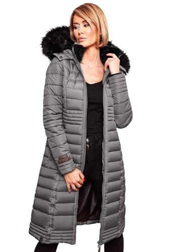 Navahoo Damen Wintermantel Mantel Steppmantel Winter Jacke lang Stepp warm Teddyfell B670 [B670-Uma-Grau-Gr.XXL] von Navahoo