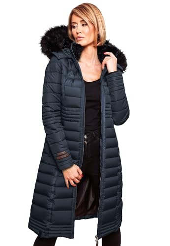 Navahoo Damen Wintermantel Mantel Steppmantel Winter Jacke lang Stepp warm Teddyfell B670 [B670-Uma-Navy-Gr.XL] von Navahoo
