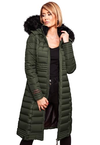 Navahoo Damen Wintermantel Mantel Steppmantel Winter Jacke lang Stepp warm Teddyfell B670 [B670-Uma-Olive-Gr.L] von Navahoo