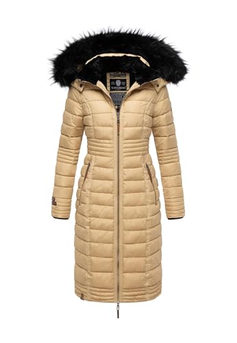 Navahoo Damen Wintermantel Mantel Steppmantel Winter Jacke lang Stepp warm Teddyfell B670 [B670-Uma-Sand-Gr.L] von Navahoo