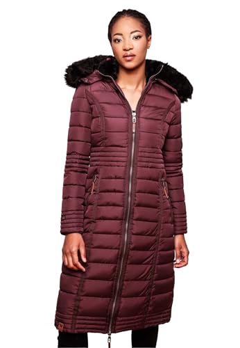 Navahoo Damen Wintermantel Mantel Steppmantel Winter Jacke lang Stepp warm Teddyfell B670 [B670-Uma-Weinrot-Gr.L] von Navahoo