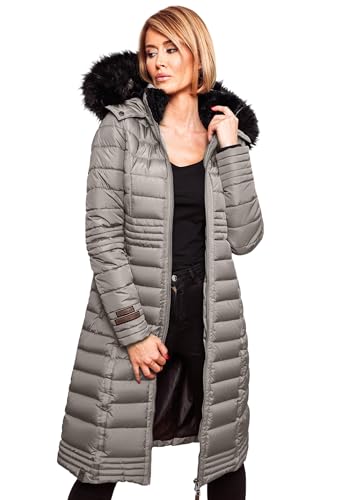 Navahoo Damen Wintermantel Mantel Steppmantel Winter Jacke lang Stepp warm Teddyfell B670 [B670-Uma-Zink-Grau-Gr.L] von Navahoo