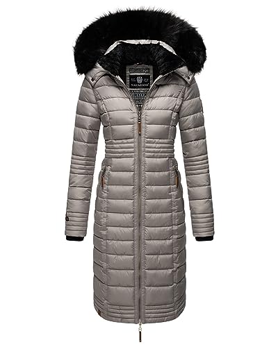 Navahoo Damen Wintermantel Mantel Steppmantel Winter Jacke lang Stepp warm Teddyfell B670 [B670-Uma-Zink-Grau-Gr.XL] von Navahoo