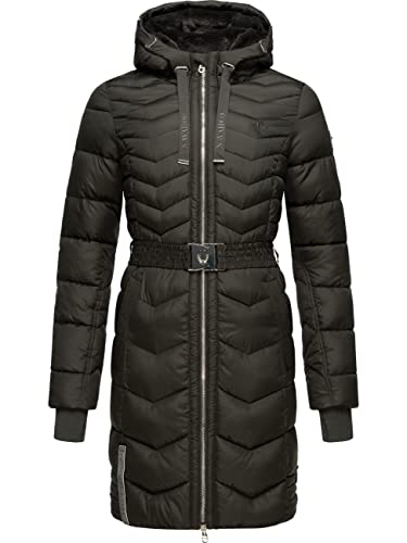 Navahoo Damen Wintermantel Steppmantel Jacke mit Taillengürtel Alpenveilchen Anthracite Gr. L von Navahoo