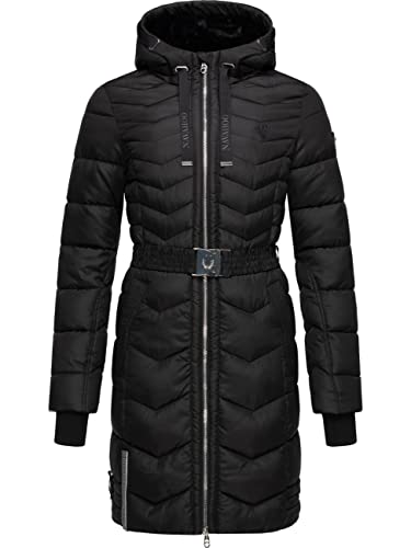 Navahoo Damen Wintermantel Steppmantel Jacke mit Taillengürtel Alpenveilchen Black Gr. L von Navahoo