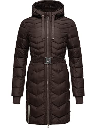 Navahoo Damen Wintermantel Steppmantel Jacke mit Taillengürtel Alpenveilchen Chocolate Gr. L von Navahoo