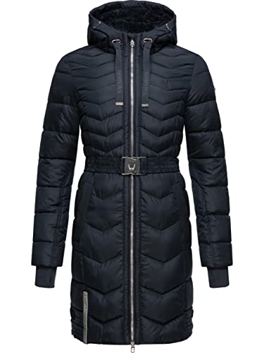 Navahoo Damen Wintermantel Steppmantel Jacke mit Taillengürtel Alpenveilchen Navy Gr. XL von Navahoo