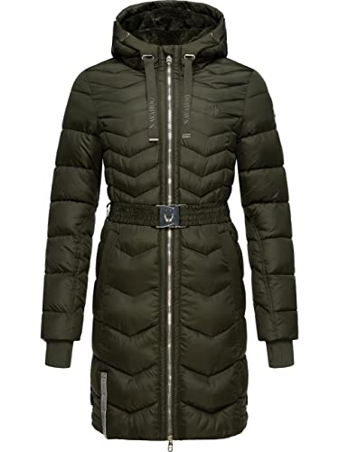 Navahoo Damen Wintermantel Steppmantel Jacke mit Taillengürtel Alpenveilchen Olive Gr. L von Navahoo