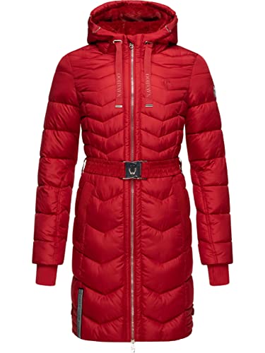 Navahoo Damen Wintermantel Steppmantel Jacke mit Taillengürtel Alpenveilchen Red Gr. L von Navahoo