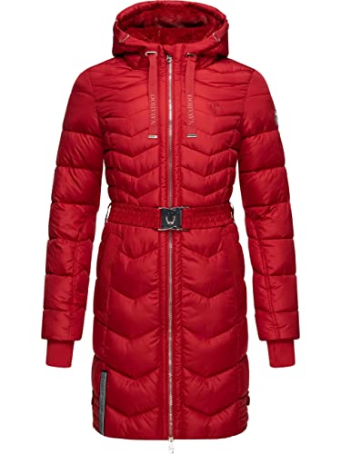 Navahoo Damen Wintermantel Steppmantel Jacke mit Taillengürtel Alpenveilchen Red Gr. M von Navahoo