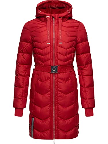 Navahoo Damen Wintermantel Steppmantel Jacke mit Taillengürtel Alpenveilchen Red Gr. XL von Navahoo