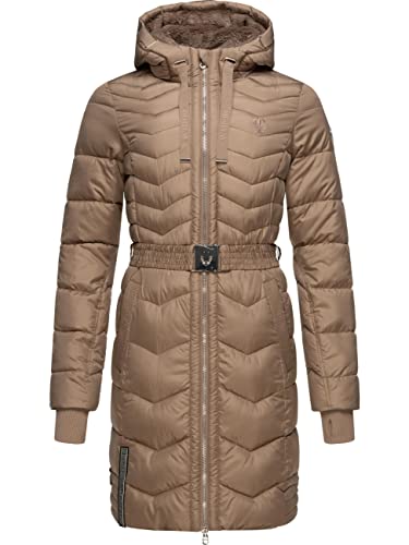 Navahoo Damen Wintermantel Steppmantel Jacke mit Taillengürtel Alpenveilchen Taupe Gr. M von Navahoo