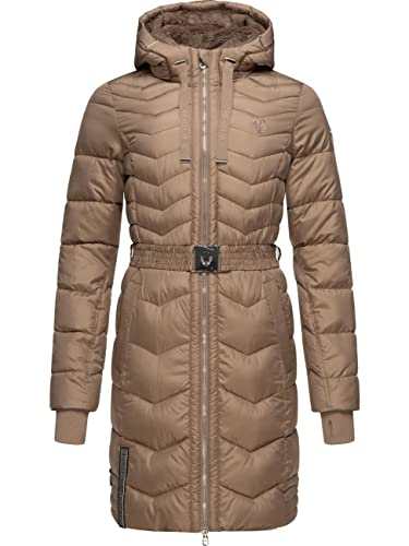 Navahoo Damen Wintermantel Steppmantel Jacke mit Taillengürtel Alpenveilchen Taupe Gr. XL von Navahoo