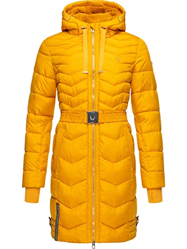 Navahoo Damen Wintermantel Steppmantel Jacke mit Taillengürtel Alpenveilchen Yellow Gr. L von Navahoo