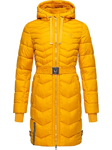 Navahoo Damen Wintermantel Steppmantel Jacke mit Taillengürtel Alpenveilchen Yellow Gr. M von Navahoo