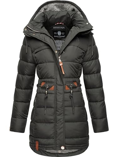 Navahoo Damen Wintermantel Steppmantel Winterjacke Kurzmantel warm gefüttert abnehmbare Kapuze Daliee Anthracite Gr. L von Navahoo