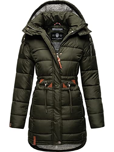 Navahoo Damen Wintermantel Steppmantel Winterjacke Kurzmantel warm gefüttert abnehmbare Kapuze Daliee Olive Gr. M von Navahoo