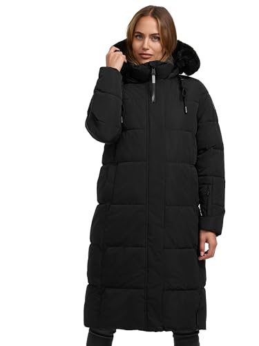 Navahoo Damen Wintermantel Steppmantel mit Verstellbarer Kapuze und (abnehmbarem) Kunstpelz Blitzliebe XIV Black Gr. L von Navahoo
