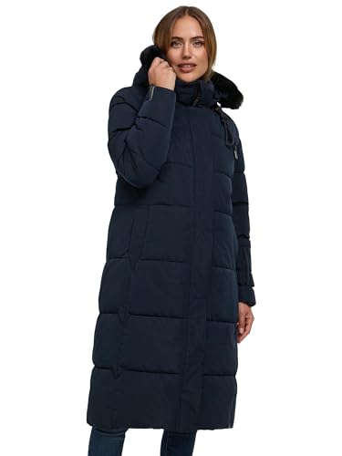 Navahoo Damen Wintermantel Steppmantel mit Verstellbarer Kapuze und (abnehmbarem) Kunstpelz Blitzliebe XIV Navy Gr. L von Navahoo