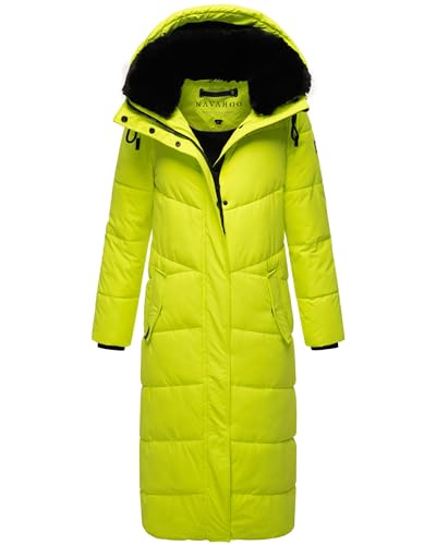 Navahoo Damen Wintermantel Warmer Steppmantel extralang mit Abnehmbarer Kapuze Hingucker XIV Neon Green Gr. XS von Navahoo