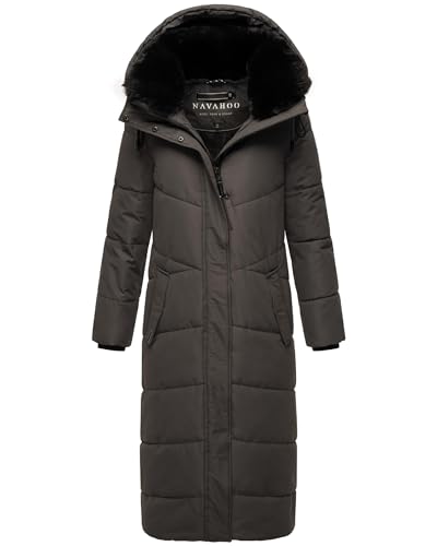 Navahoo Damen Wintermantel Warmer Steppmantel extralang mit Abnehmbarer Kapuze Hingucker XIV Anthracite Gr. M von Navahoo