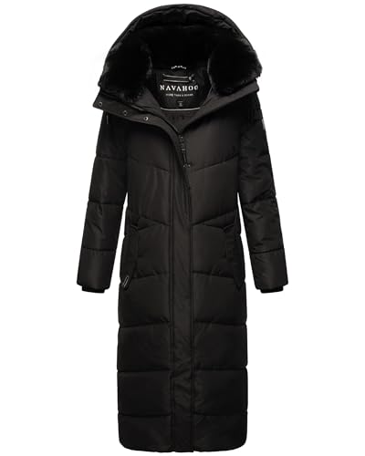Navahoo Damen Wintermantel Warmer Steppmantel extralang mit Abnehmbarer Kapuze Hingucker XIV Black Gr. L von Navahoo