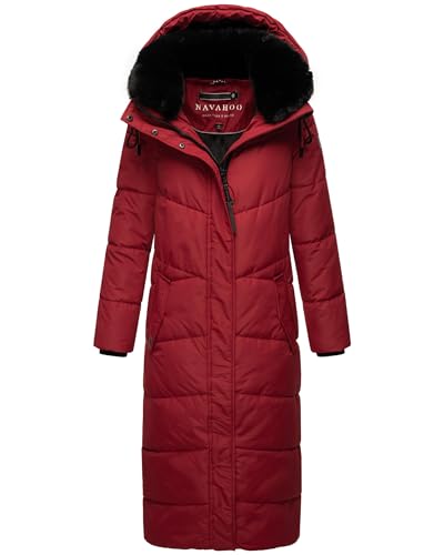 Navahoo Damen Wintermantel Steppmantel extralang mit Abnehmbarer Kapuze Hingucker XIV Dark Red Gr. XL von Navahoo