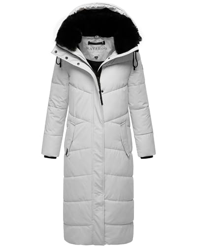 Navahoo Damen Wintermantel Steppmantel extralang mit Abnehmbarer Kapuze Hingucker XIV Light Grey Gr. XXL von Navahoo