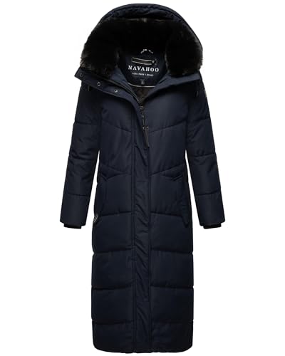 Navahoo Damen Wintermantel Warmer Steppmantel extralang mit Abnehmbarer Kapuze Hingucker XIV Navy Gr. L von Navahoo