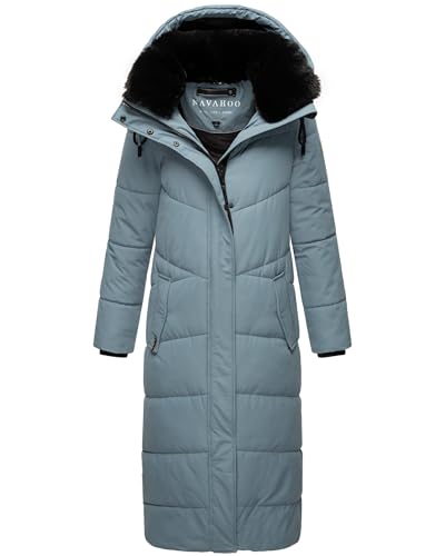 Navahoo Damen Wintermantel Warmer Steppmantel extralang mit Abnehmbarer Kapuze Hingucker XIV Powder Blue Gr. L von Navahoo