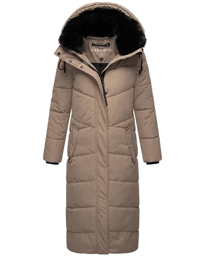 Navahoo Damen Wintermantel Steppmantel extralang mit Abnehmbarer Kapuze Hingucker XIV Taupe Grey Gr. M von Navahoo