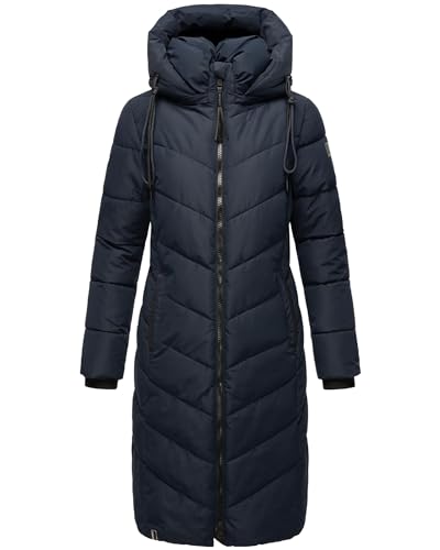 Navahoo Damen Wintermantel Warmer Langer Steppmantel mit Abnehmbarer Kapuze Sahnekatzii XIV Navy Gr. XXL von Navahoo