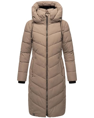 Navahoo Damen Wintermantel Warmer Langer Steppmantel mit Abnehmbarer Kapuze Sahnekatzii XIV Taupe Grey Gr. L von Navahoo