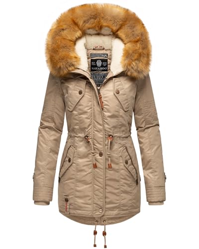 Navahoo Damen Wintermantel Warmer Parka lang mit Kapuze La Viva Light Taupe Gr. XL von Navahoo