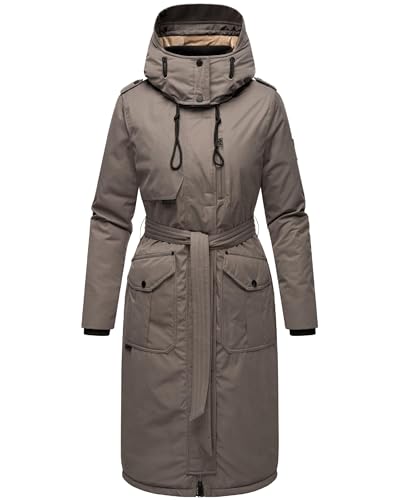 Navahoo Damen Wintermantel Warmer Parka lang mit hohem Kragen und weicher Kapuze Hokulanii Dark Grey Gr. L von Navahoo