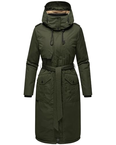 Navahoo Damen Wintermantel Warmer Parka lang mit hohem Kragen und weicher Kapuze Hokulanii Dark Olive Gr. XS von Navahoo