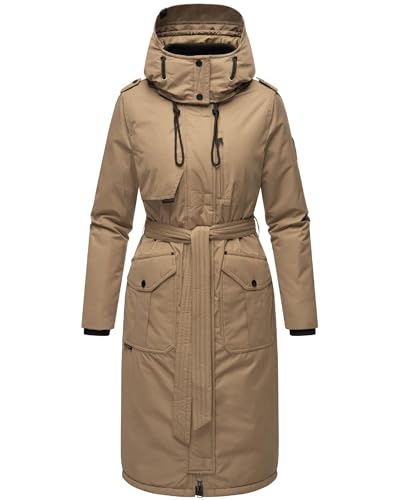 Navahoo Damen Wintermantel Warmer Parka lang mit hohem Kragen und weicher Kapuze Hokulanii Dark Taupe Gr. M von Navahoo