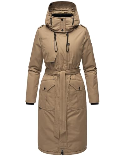 Navahoo Damen Wintermantel Warmer Parka lang mit hohem Kragen und weicher Kapuze Hokulanii Dark Taupe Gr. XXL von Navahoo