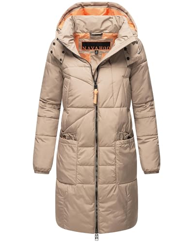 Navahoo Damen Wintermantel Warmer Steppmantel mit Kapuze Bliblablubb 14 Taupe Grey Gr. XL von Navahoo