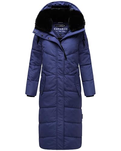 Navahoo Damen Wintermantel Warmer Steppmantel extralang mit Abnehmbarer Kapuze Hingucker XIV Blue Violet Gr. M von Navahoo
