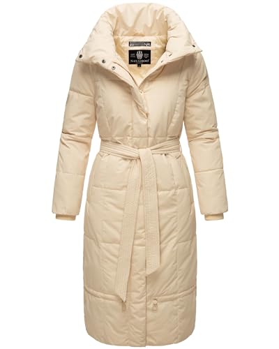 Navahoo Damen Wintermantel Warmer Steppmantel extralang mit Gürtel Mirenaa Cream Gr. M von Navahoo