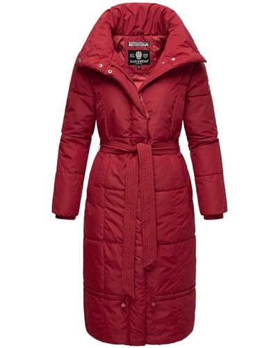 Navahoo Damen Wintermantel Warmer Steppmantel extralang mit Gürtel Mirenaa Dark Red Gr. S von Navahoo