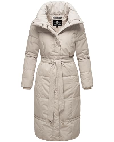 Navahoo Damen Wintermantel Warmer Steppmantel extralang mit Gürtel Mirenaa Grey Gr. L von Navahoo