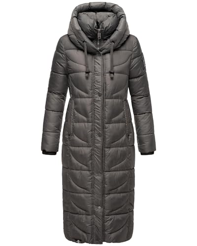 Navahoo Damen Wintermantel Warmer Steppmantel extralang mit Kapuze Waffelchen Anthracite Gr. L von Navahoo