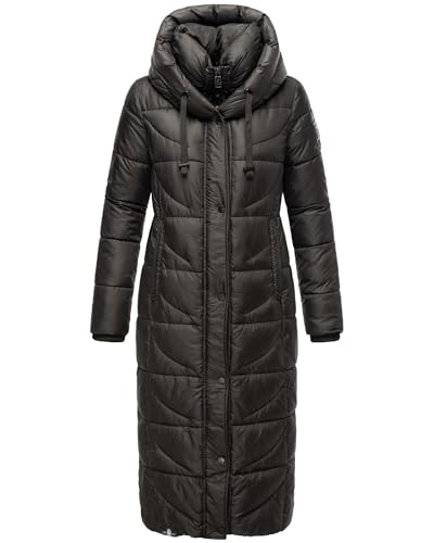 Navahoo Damen Wintermantel Warmer Steppmantel extralang mit Kapuze Waffelchen Black Gr. XXL von Navahoo