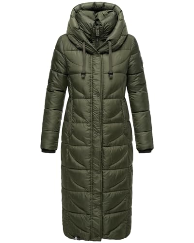 Navahoo Damen Wintermantel Warmer Steppmantel extralang mit Kapuze Waffelchen Dark Olive Gr. XXL von Navahoo